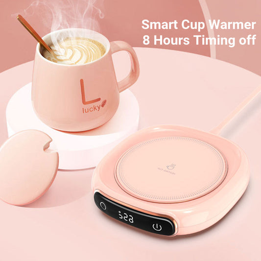 Rosa Tassenwärmer mit Timer, Keramiktasse, Kaffee, Teewärmer, Smart Home Gadget, Geschenkidee.