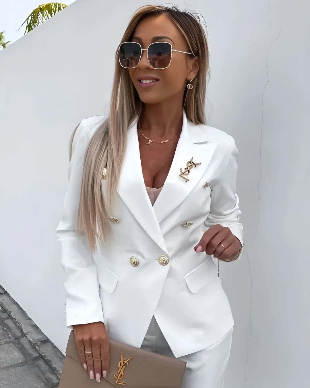 Tvådelat dam slim-fit set för moderna affärslooks – Höstutgåvan Valentina