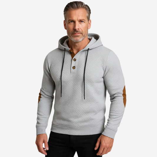 Herr Outdoor-hoodie med komfortstretch och knappslå – Mads