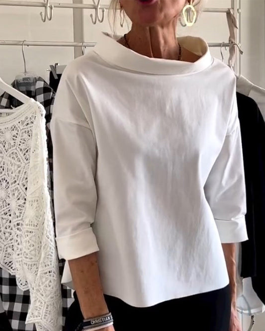 Damernas höstblus med hög krage och 3/4 ärmar – Mireille