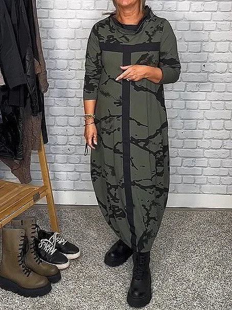 Höstklänning med långa ärmar och retro-mönster – Livienne