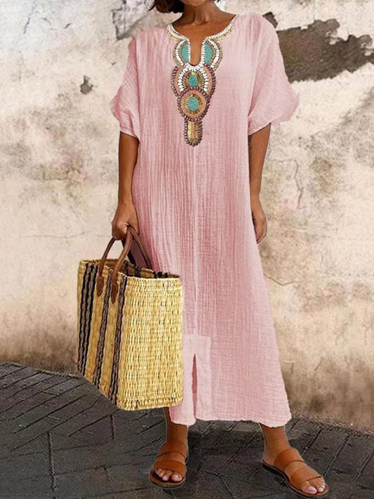 Kaftan-maxiklänning med broderier – Yasmin
