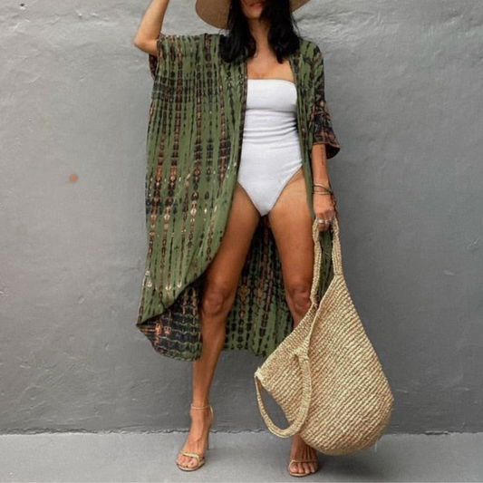 Boho-chiffongstrandblus med kimonoärmar – Ziva
