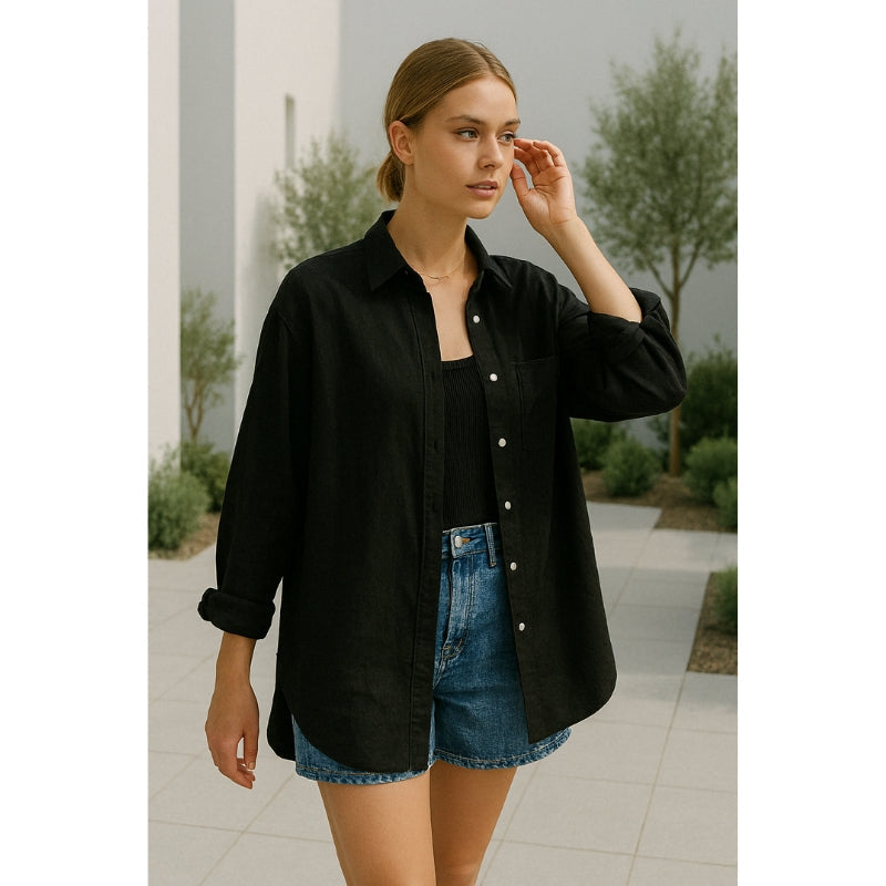 Linne damblus med knappslå – Marise