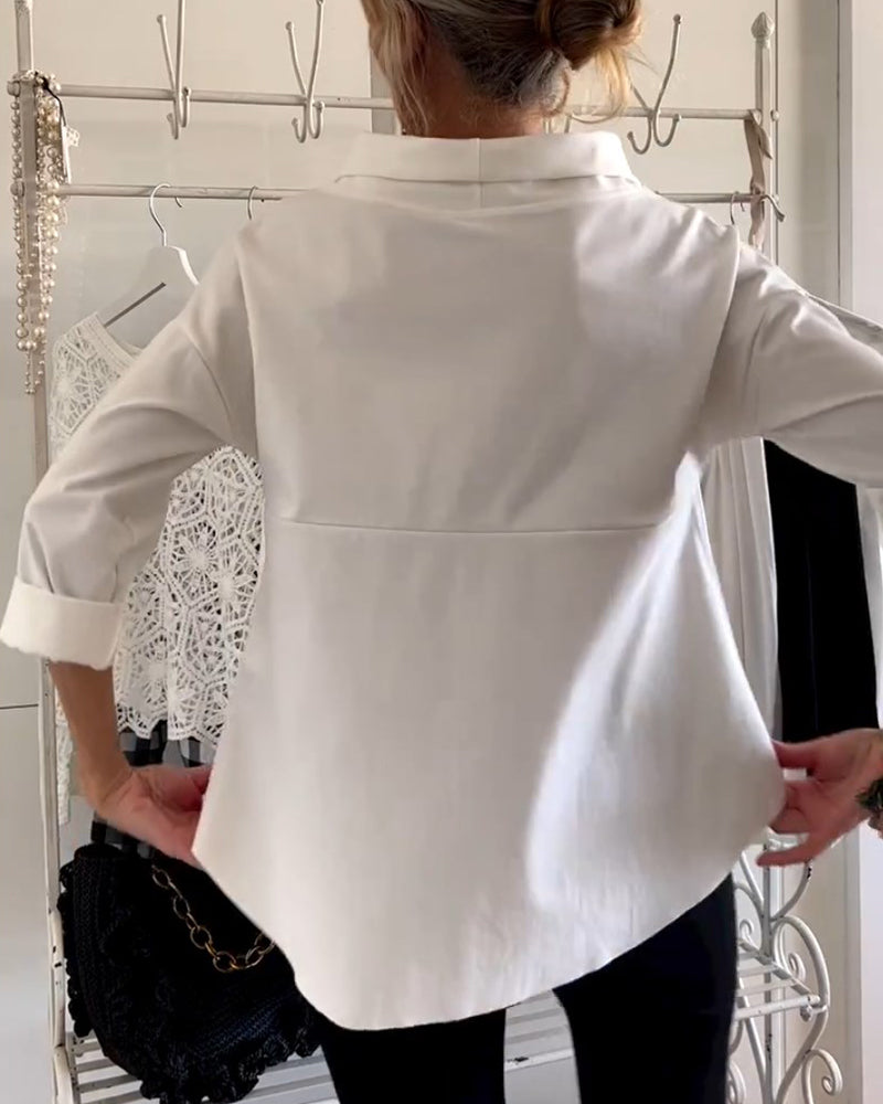 Damernas höstblus med hög krage och 3/4 ärmar – Mireille