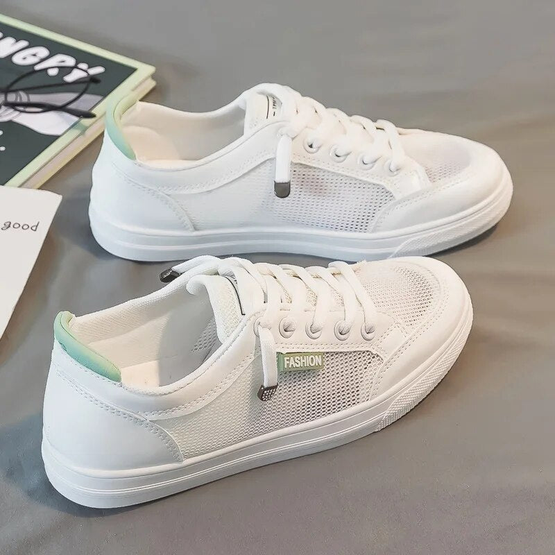 Vita sneakers för damer med mesh-ovandel – Elena