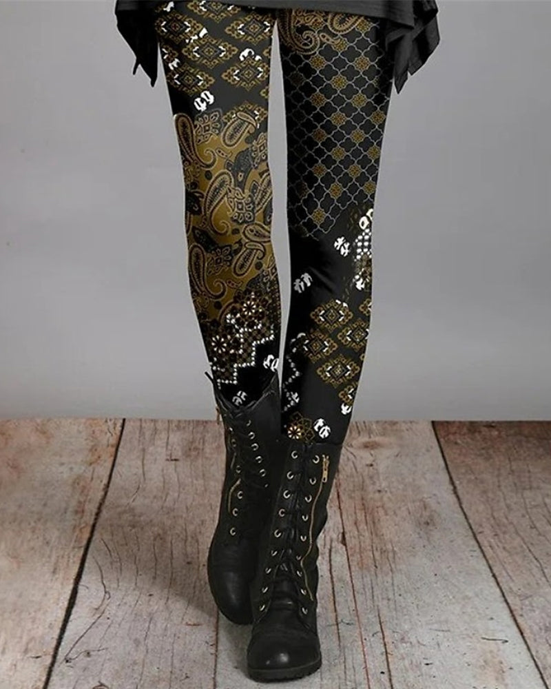 Höstriga bohemiska retro leggings med etniska tryck – Ziva