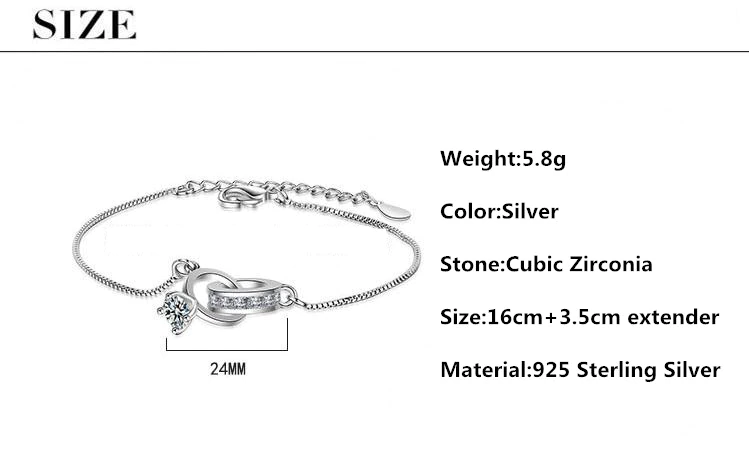 Silberarmband mit Zirkonia, 925 Sterling Silber, verstellbar, 16cm+3,5cm, elegantes Design.
