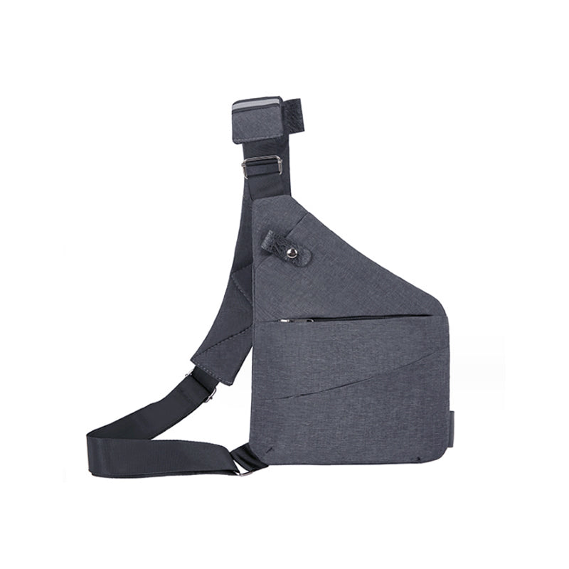 Graue, wasserabweisende Umhängetasche aus Polyester mit verstellbarem Gurt für Herren.