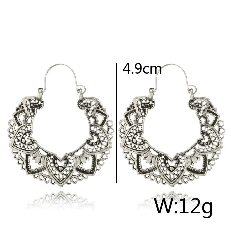Silberne Boho-Ohrringe, filigranes Design, 4,9 cm, 12 g, Damen-Schmuck, Vintage-Stil.