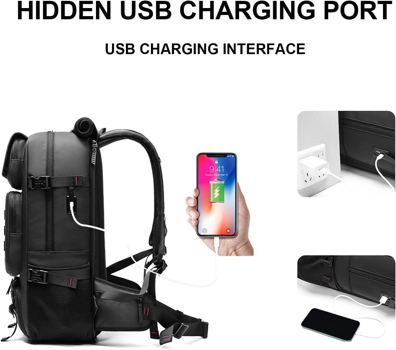 50 l vattentät reseryggsäck med skofack och USB-anslutning