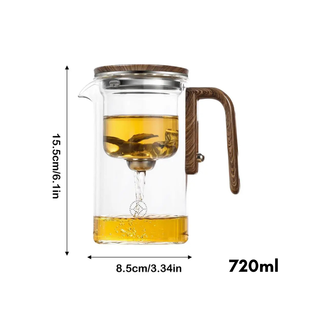 Glasteekanne mit Holzgriff, 720ml, Teesieb, 15,5cm hoch, 8,5cm breit, modernes Design.