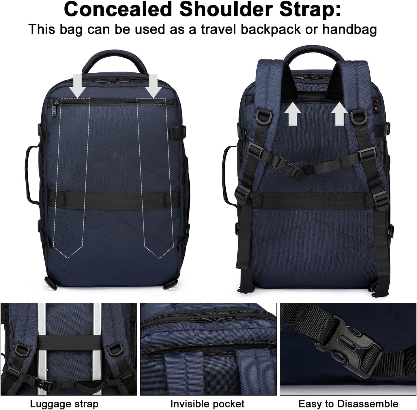 Expanderbar 45–55 l vattentät reseryggsäck med 46,5 cm laptopfack