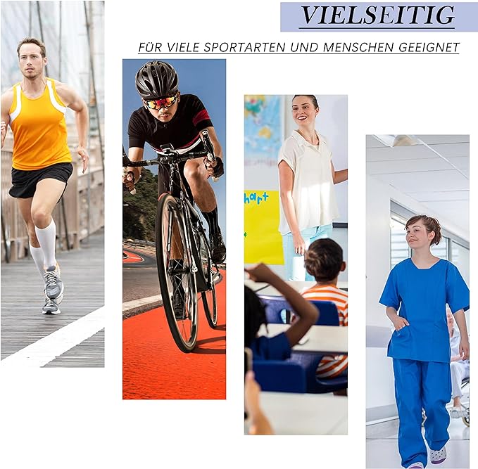 Vielseitige Kompressionsstrümpfe für Sport, Alltag und Beruf, unisex, weiß.