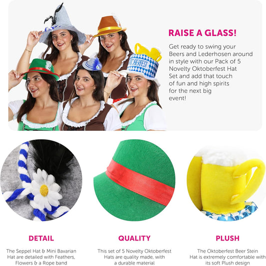 Tyrolerhattar i 5‑pack, färgglada – GaudiMix Oktoberfest 2026