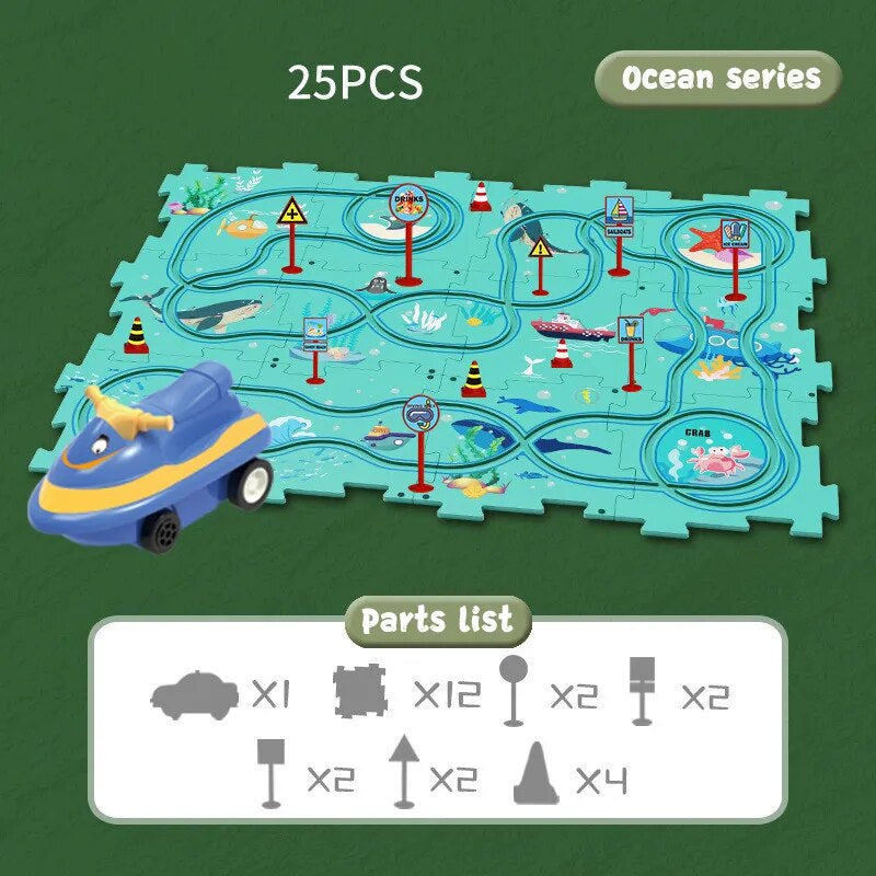 Spielmatte Ozean-Serie, 25-teilig, mit Auto, Puzzleteile, Lernspielzeug für Kinder.