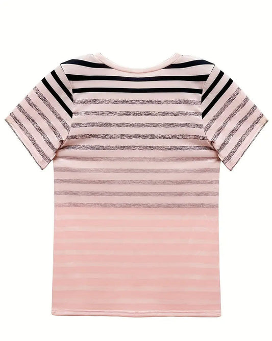 Randig dam T-shirt med rund halsringning och färgövergång – Melia