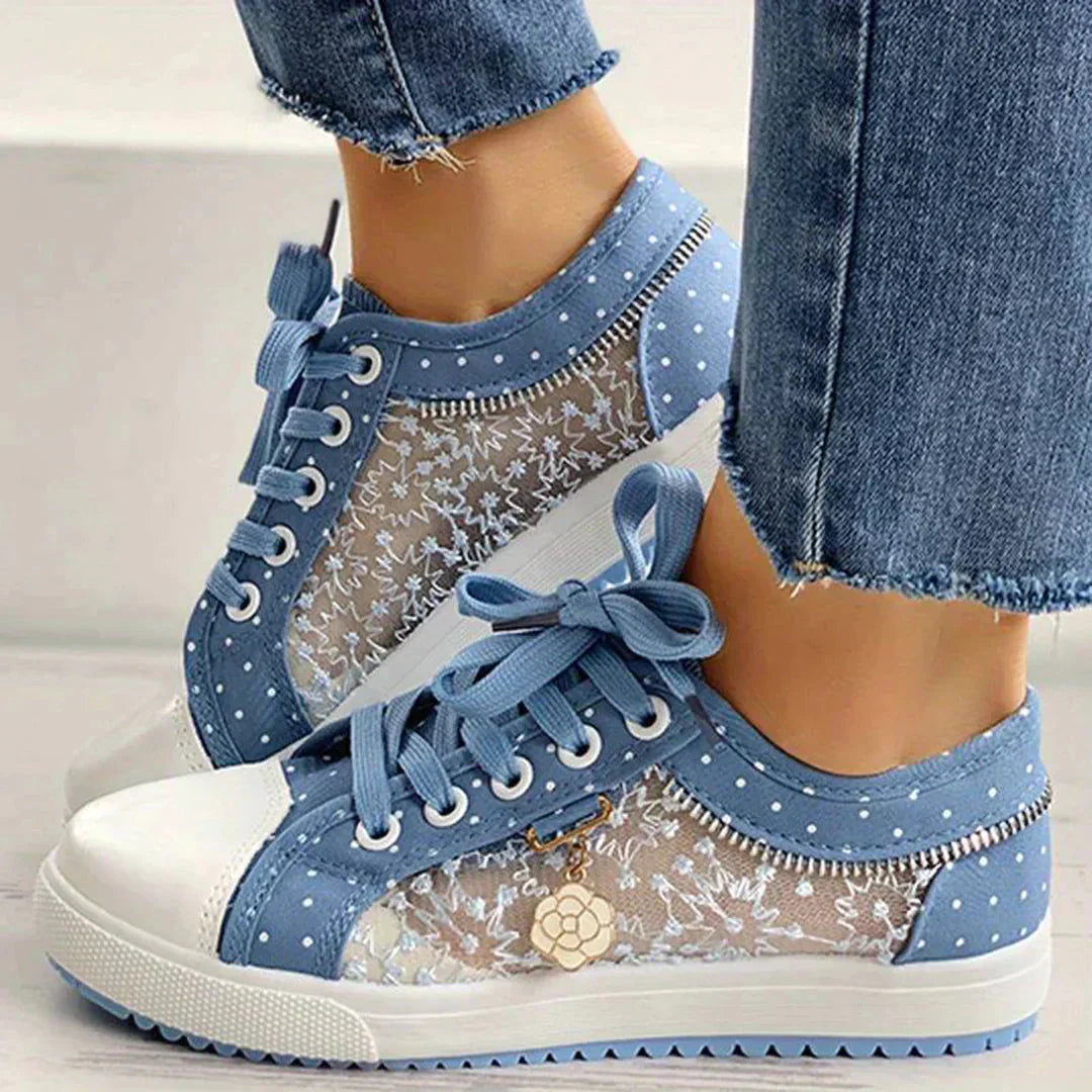 Andningsbara damcanvassneakers med höstig blommig spets – Celina