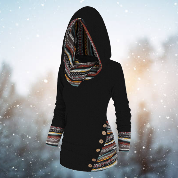 Höstmönstrad Tribal Hoodie med geometriskt mönster – Naïma