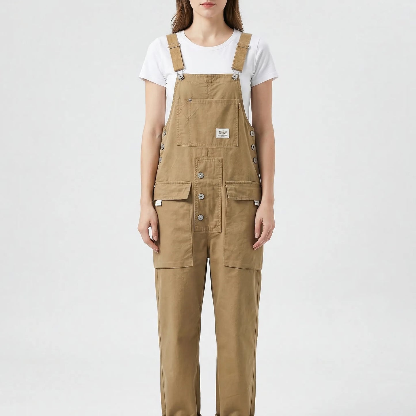 Bib-Front Dungarees With Chest Pocket - Amber