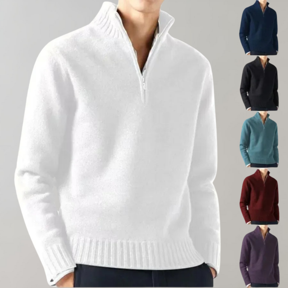 Herrenpullover mit Reißverschluss, verschiedene Farben, Strick, warm, modisch, Wintermode.