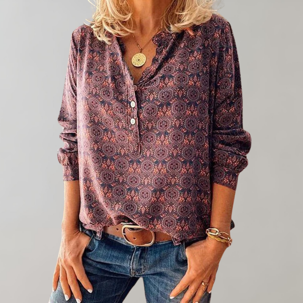 Vintageblus för dam i polyester – Selina
