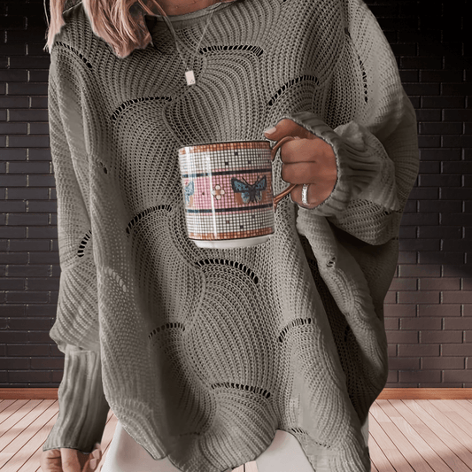 Hösttröja för dam i ribbat tyg med asymmetrisk fåll – Annelie