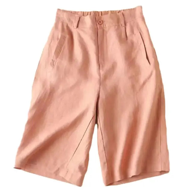 Sommarshorts för damer i linne/bomull, knälånga - Elvira