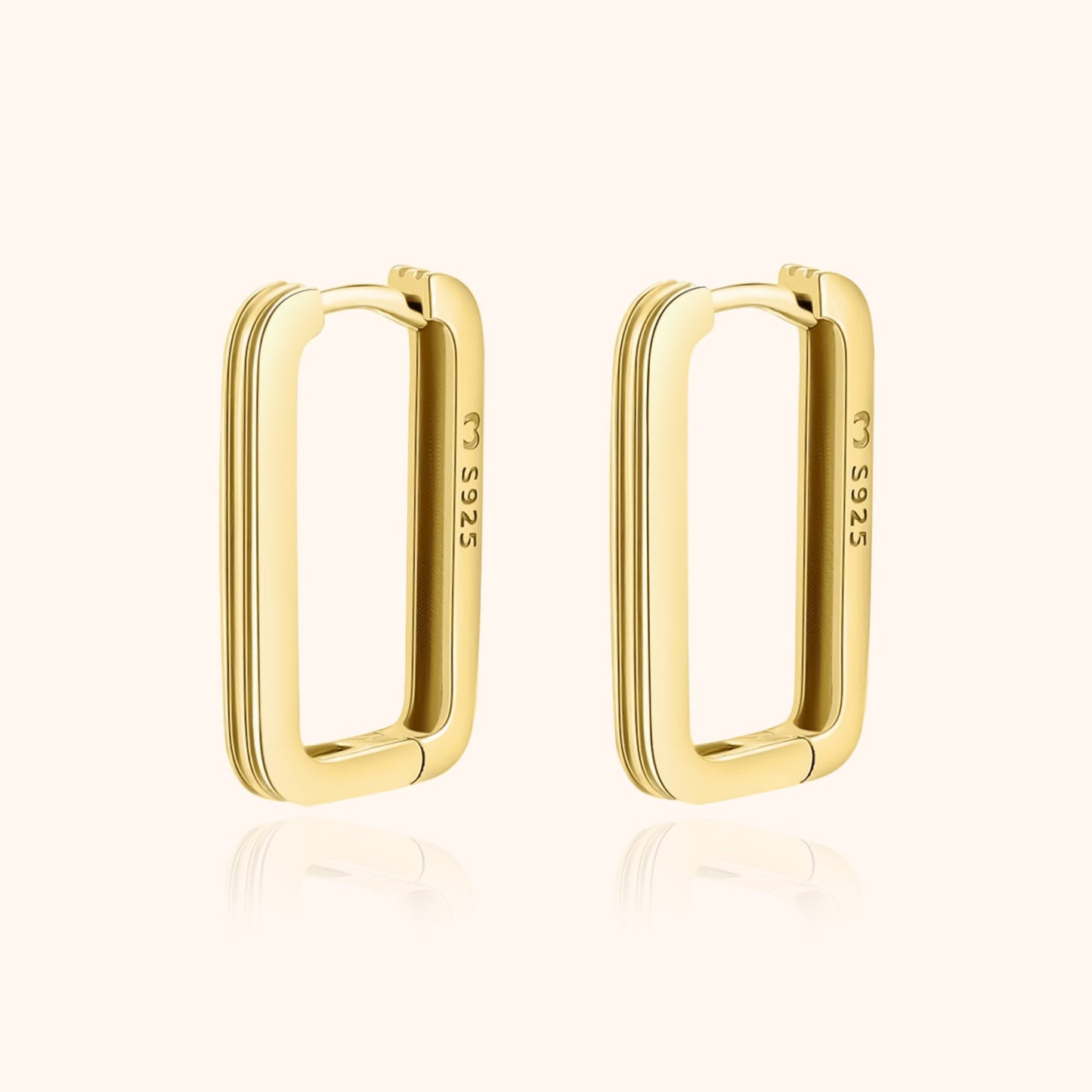 Goldene rechteckige Ohrringe aus 925er Silber, elegantes Design, Schmuck für Damen.