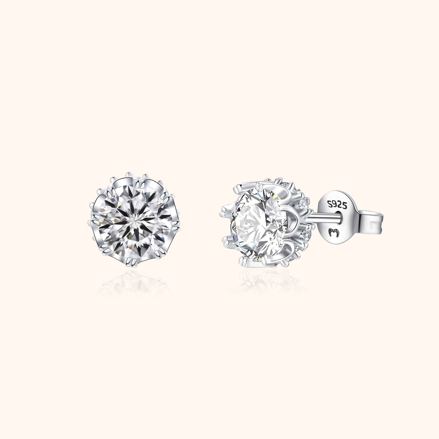 Silberne S925 Ohrstecker mit rundem Zirkonia, eleganter Schmuck für Damen.