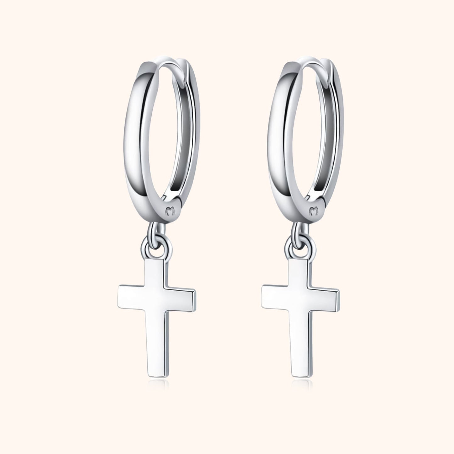 Silberne Creolen mit Kreuzanhänger, modische Ohrringe, Edelstahl, Schmuck für Damen.