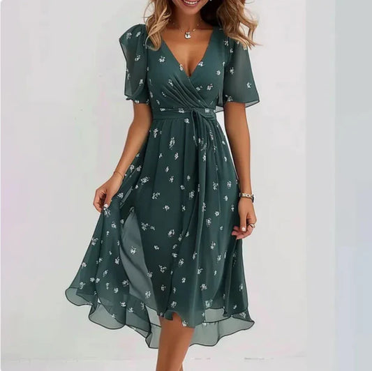 Floral Print Wrap-Style Midi Dress - Geraldine