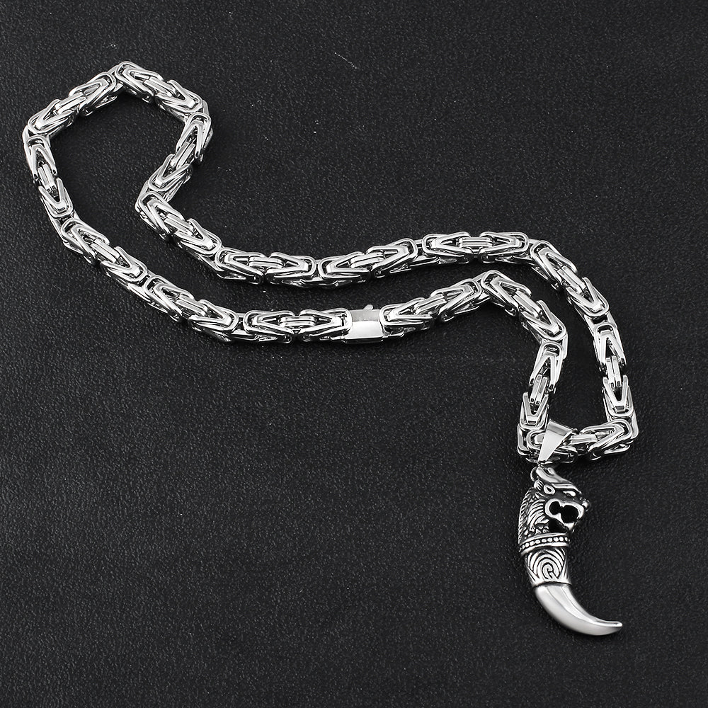 Silberne Edelstahl-Byzantinerkette mit Anhänger, Herren-Halskette, 6,5 mm, modisch.
