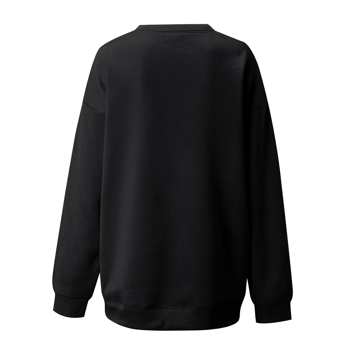 Schwarzes Unisex-Sweatshirt, langärmelig, Baumwolle, Rückansicht, lässige Mode.