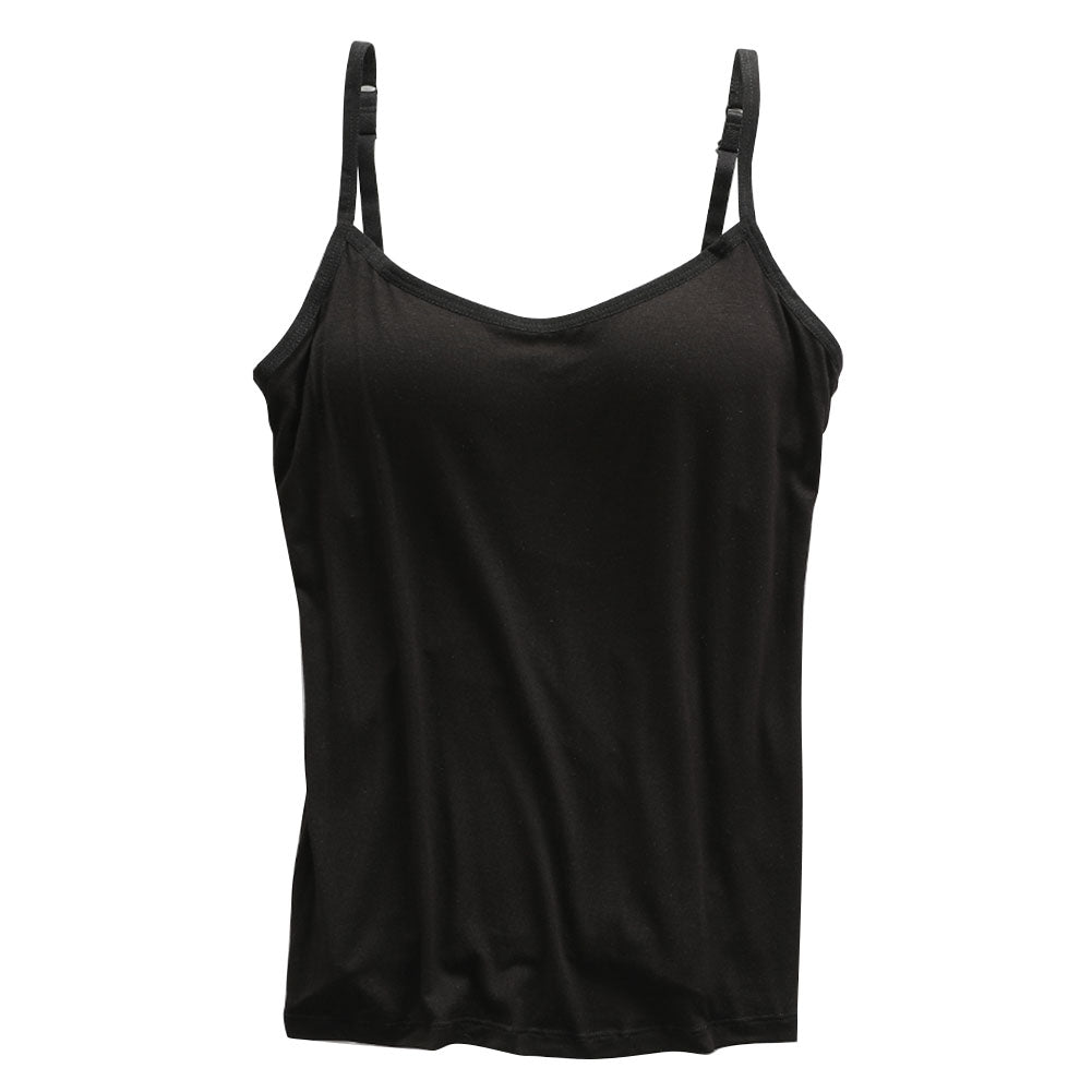 Schwarzes Damen-Top mit Spaghettiträgern, ärmellos, aus Baumwolle, ideal für Sommermode.