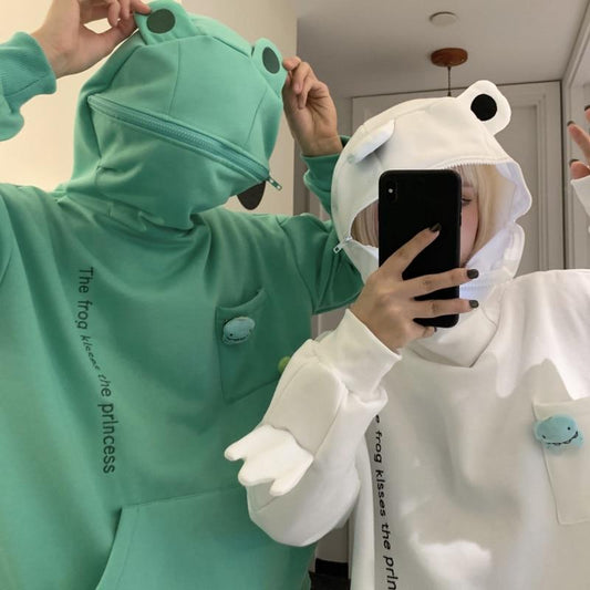 Unisex-huvtröja med grodmotiv – Höstlig grodmagi