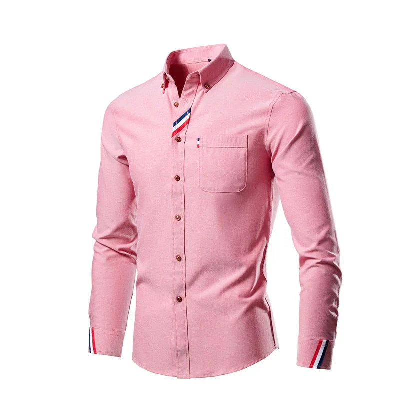 Herrenhemd rosa, langarm, Kontraststreifen, Business, koreanische Mode, Designer-Chemise.