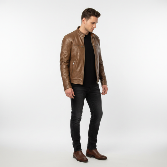 Herren Lederjacke Schlanker Schnitt - Spencer