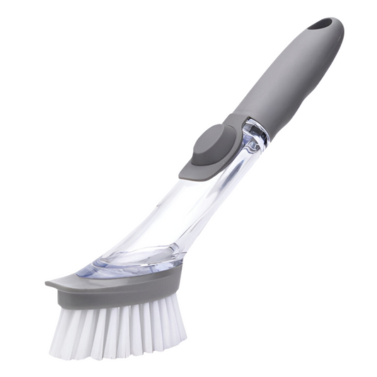 Grauer Küchenspüle-Schrubber mit ergonomischem Griff, Geschirrspülbürste, langlebig.