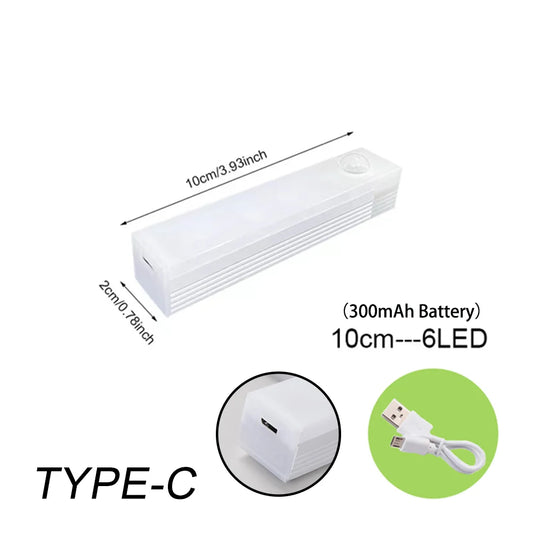 LED-Lichtleiste 10cm, 6 LEDs, USB-C, 300mAh Akku, weiß, für Schrankbeleuchtung.