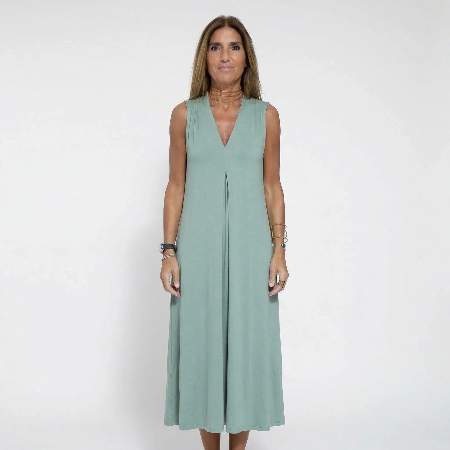 Langes Ärmelloses Kleid Mit V-Ausschnitt - Michele