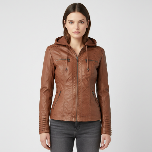 Lederjacke Mit Kapuze - Elke