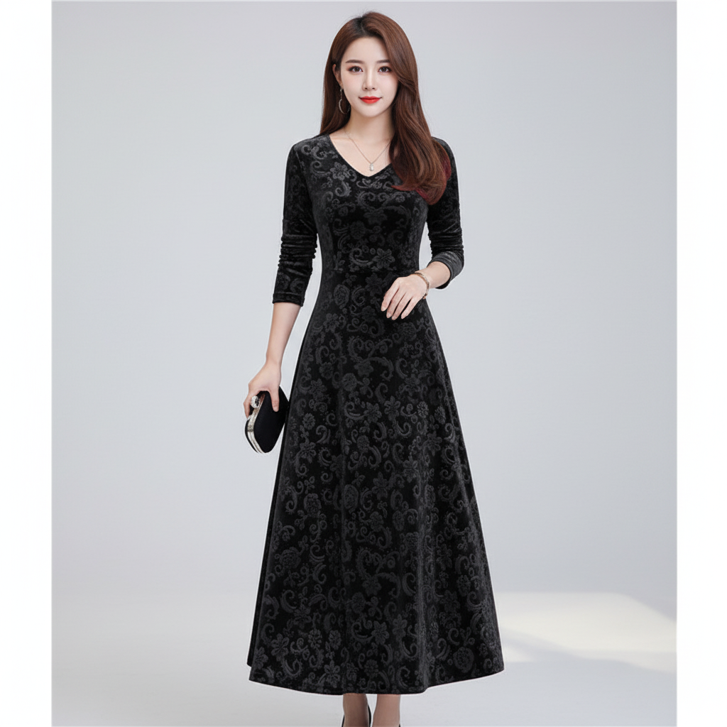 Midi-Dress Mit V-Ausschnitt - Katharina