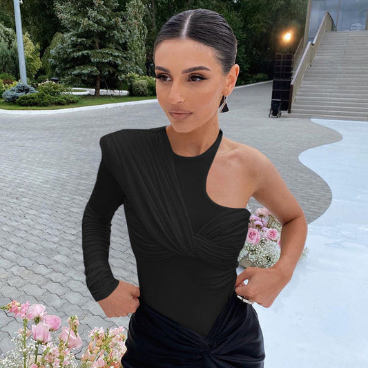 Stilfull långärmad bodysuit för damer med drapéeffekt och figurnära skärning – Mira