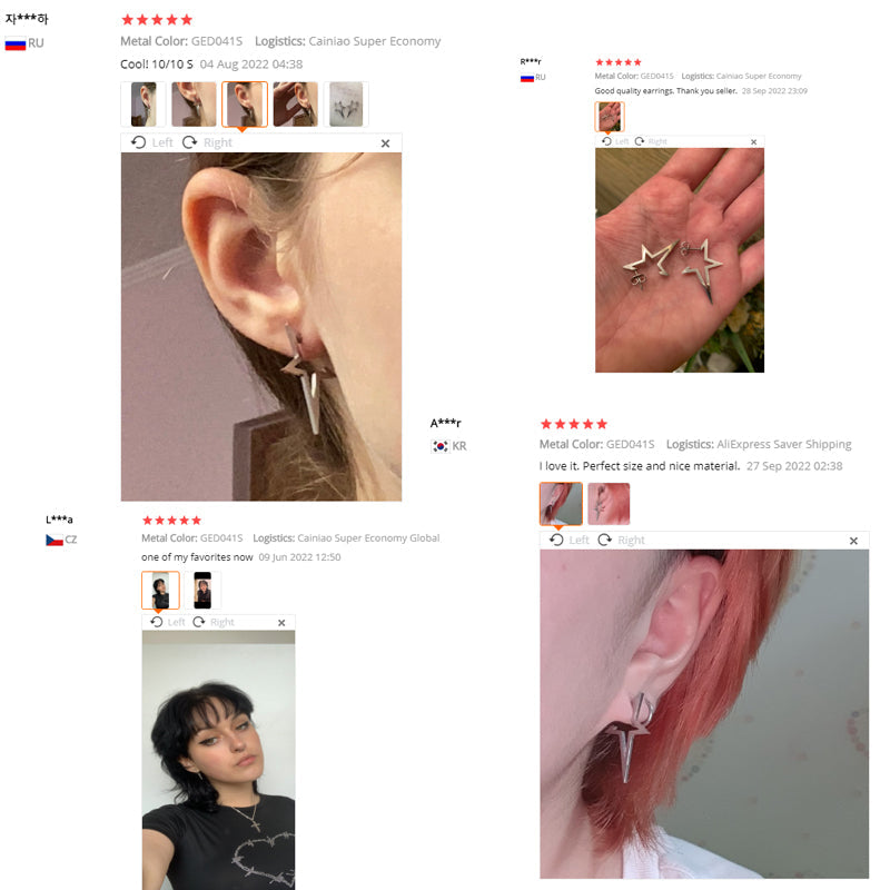 Silberne Edelstahl-Ohrringe, großer Stern, Punk-Stil, für Frauen, modischer Schmuck.