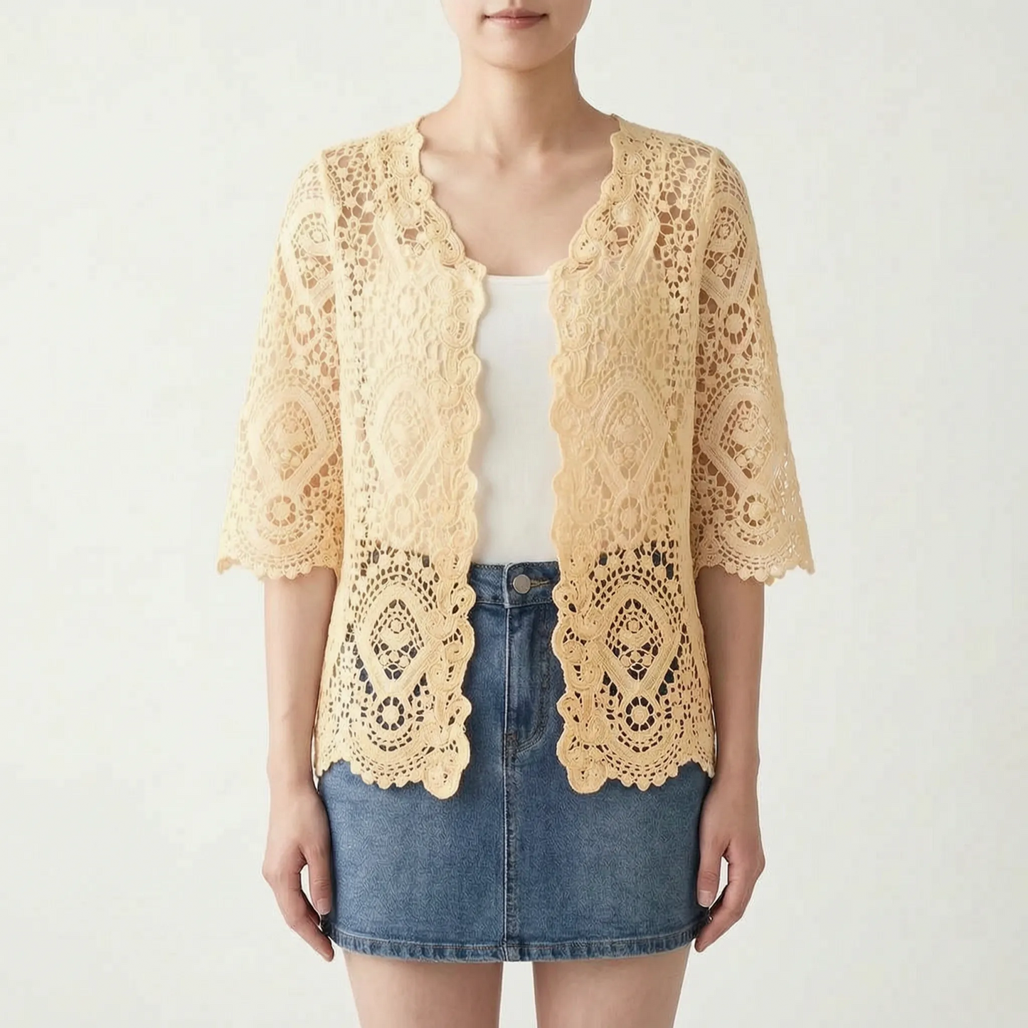 Open Front Crochet Style Cardigan - Margie