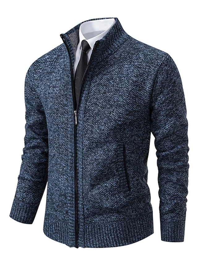 Herren Strickpullover, blau, Reißverschluss, Ralph Polo, eleganter Stil, Wintermode.