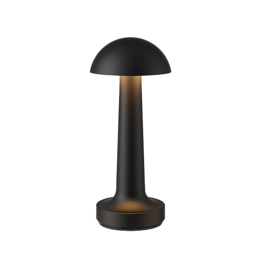 Schwarze Tischlampe, pilzförmig, für Restaurantbar, modernes Design, LED-Beleuchtung.