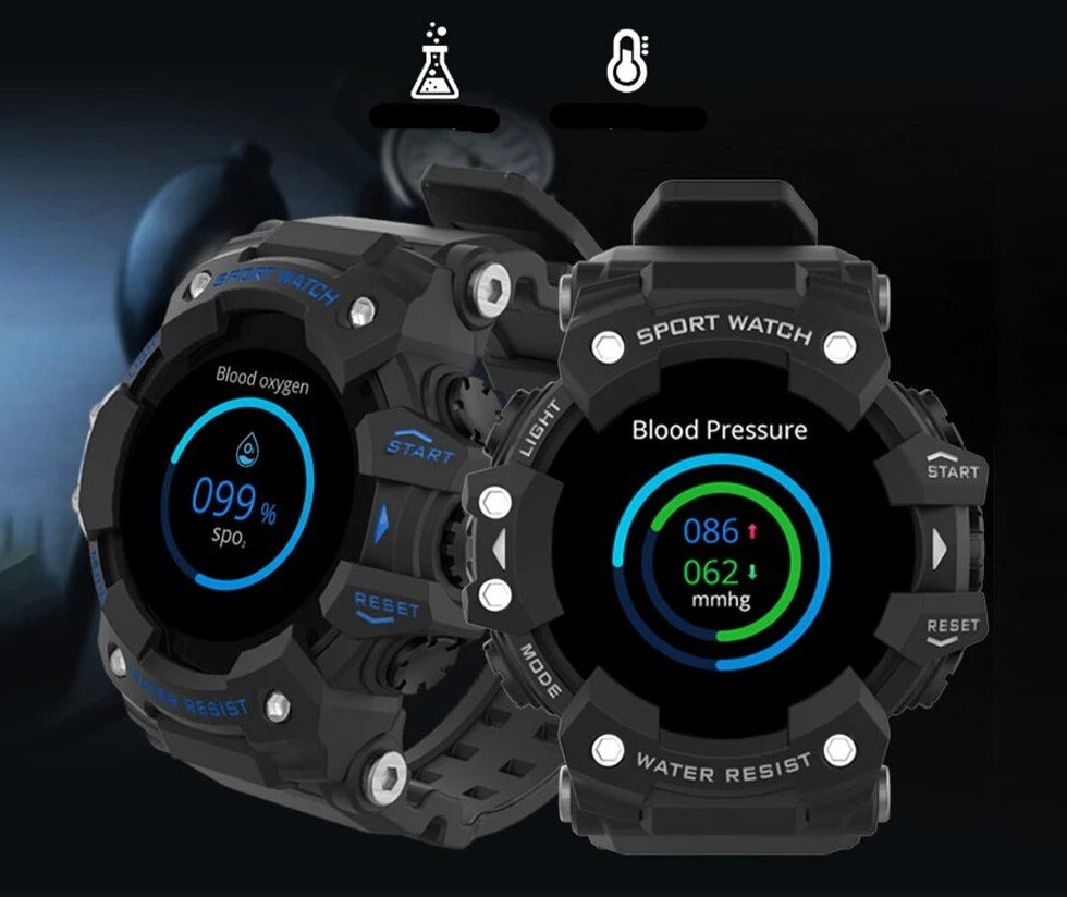 Schwarze Sportuhr, Blutdruck- und Sauerstoffmessung, wasserdicht, digital, Fitness-Tracker.