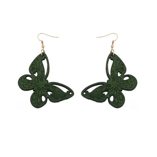 Grüne Schmetterling Ohrringe aus Holz, handgefertigt, modisches Accessoire, Damen Schmuck.